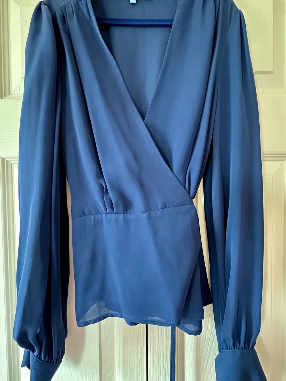 Antonio Melani- 100% silk Deep Cobalt  Wrap Blouse -NEW